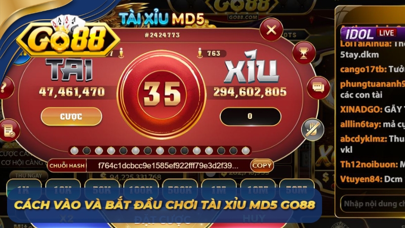 Cách vào và bắt đầu chơi tài xỉu MD5 GO88